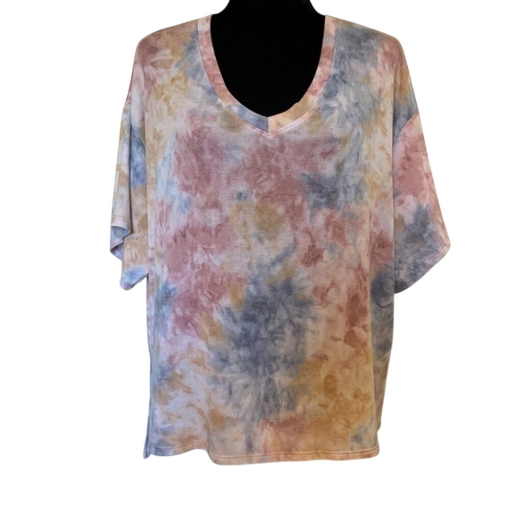 Freeloader Womens Tie Dye V-Neck High Low Top Shirt FT-147 Size L Multi Color